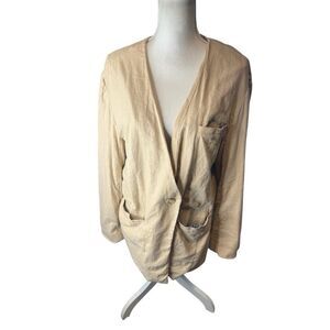 Free People Womens Linen Blame Blazwr Jack One Button Striped Lining Oversized M